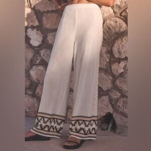 NEXT DIRECT - ECRU white wide leg abstract print pant - BNWT